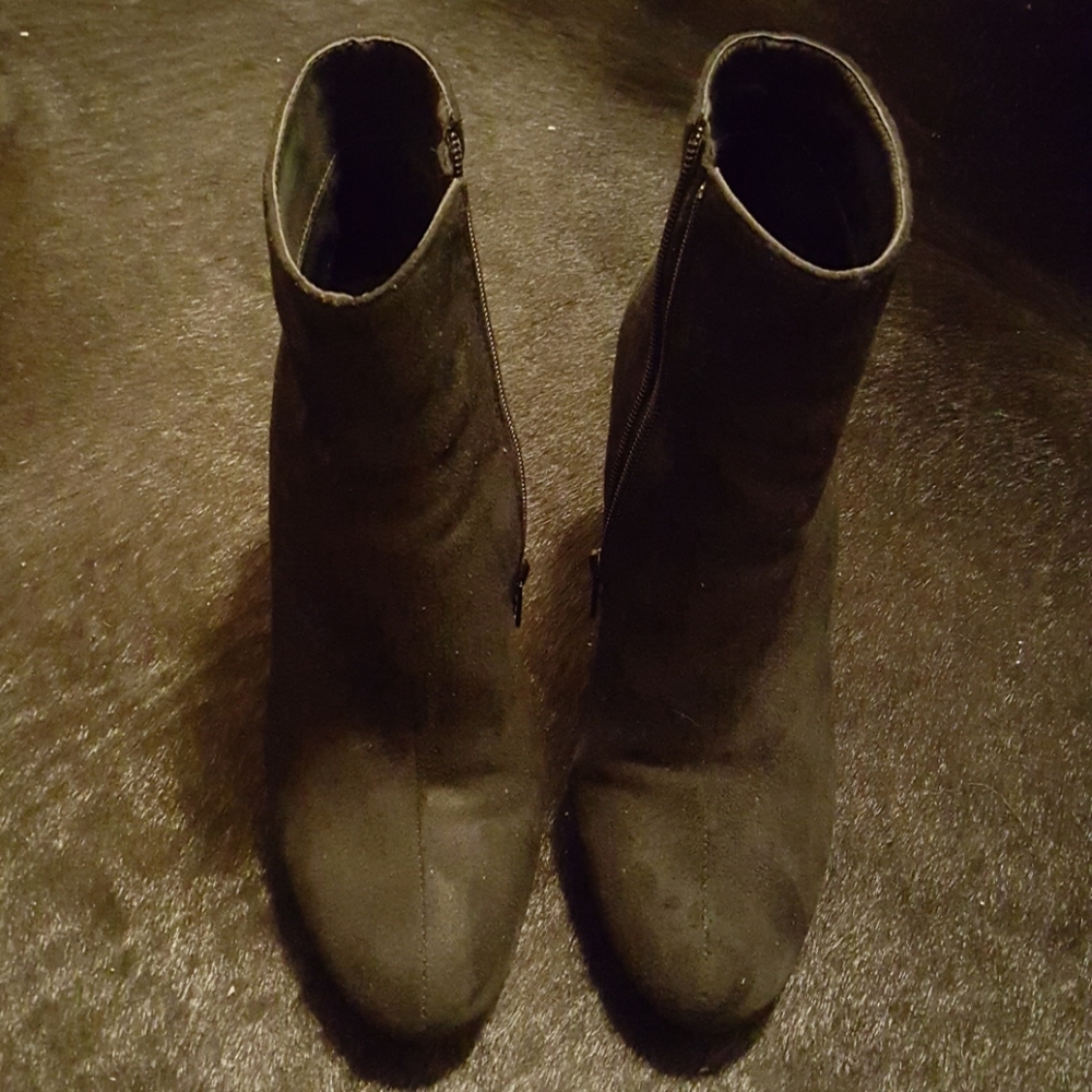 Akira Black Suede Booties w/ Rose Gold Heels